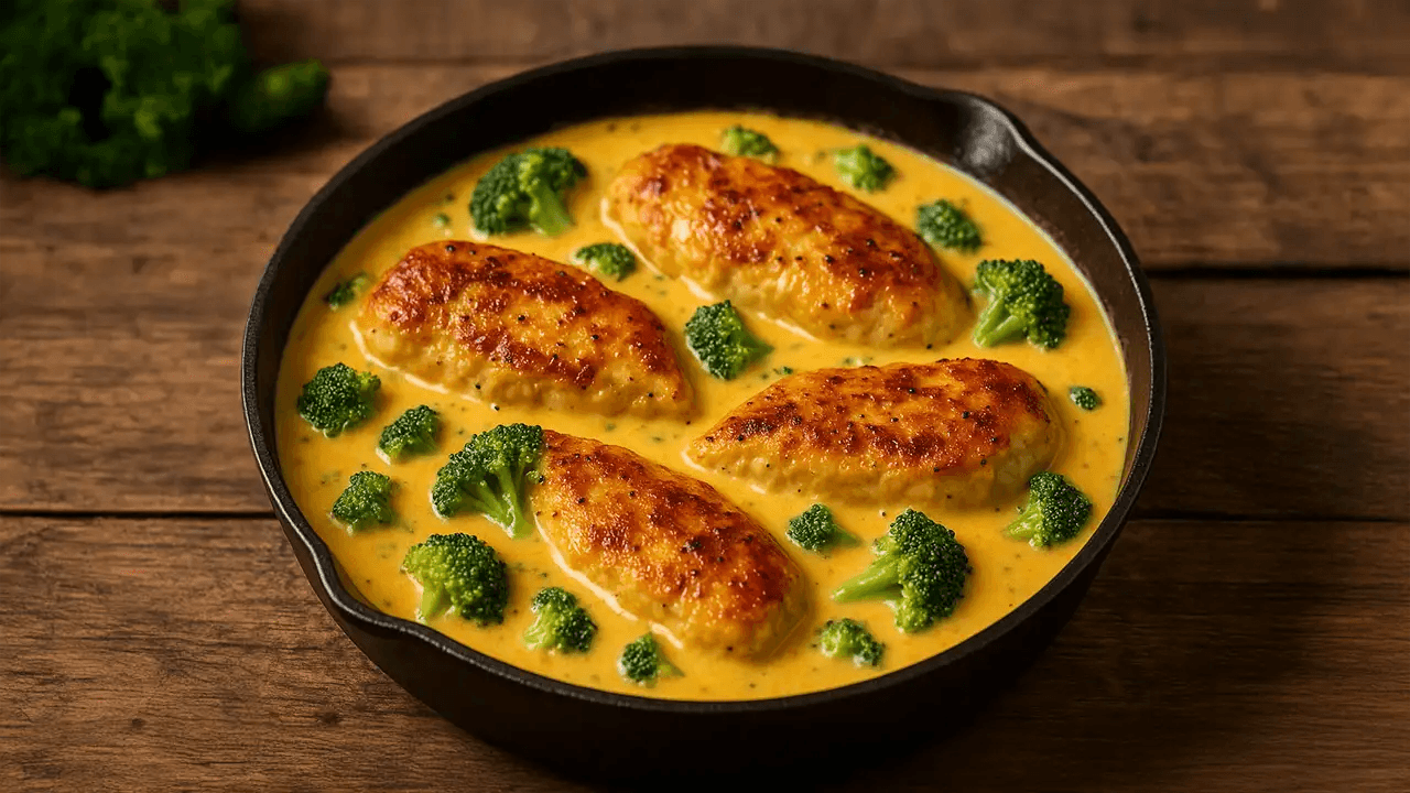 Creamy Chicken & Broccoli Skillet with Cheddar Parmesan Sauce