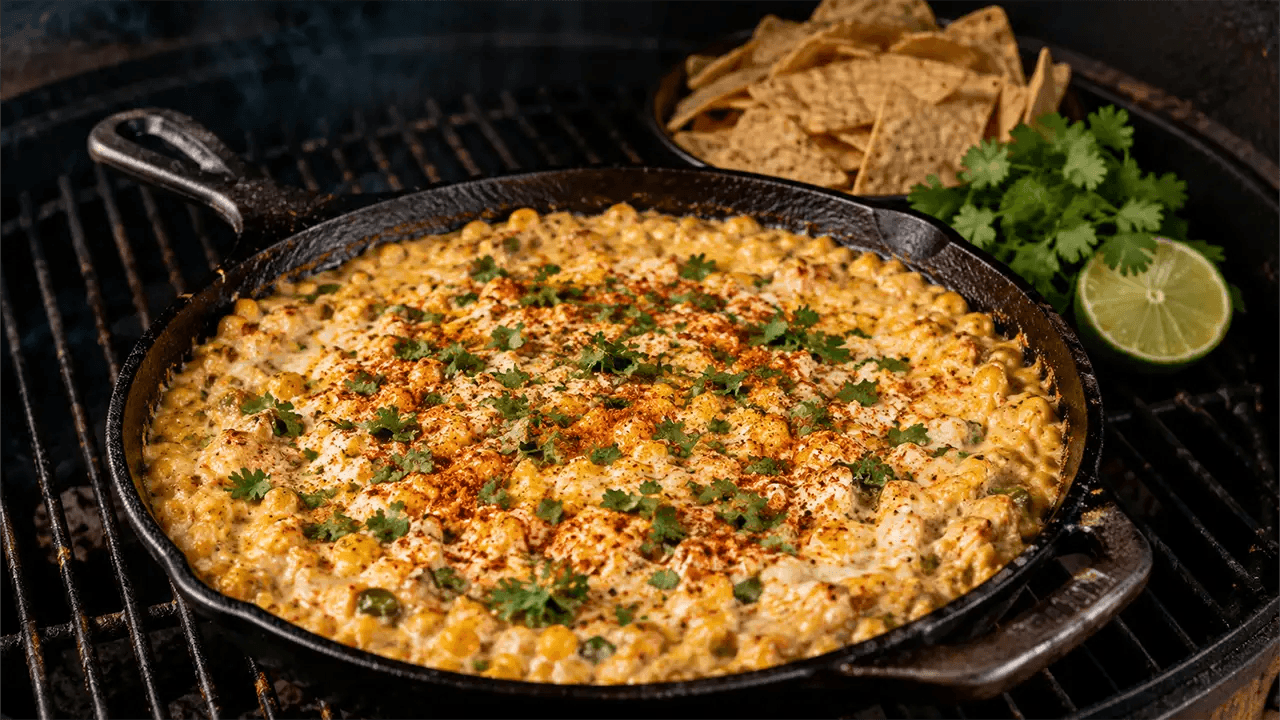 Smoked Street Corn Dip with Pepper Jack and Tajín