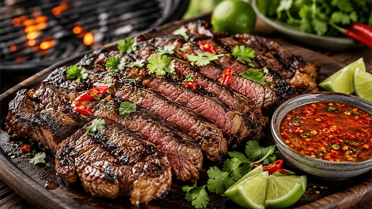 Fire-Grilled Ribeye with Spicy Thai Chili Sauce