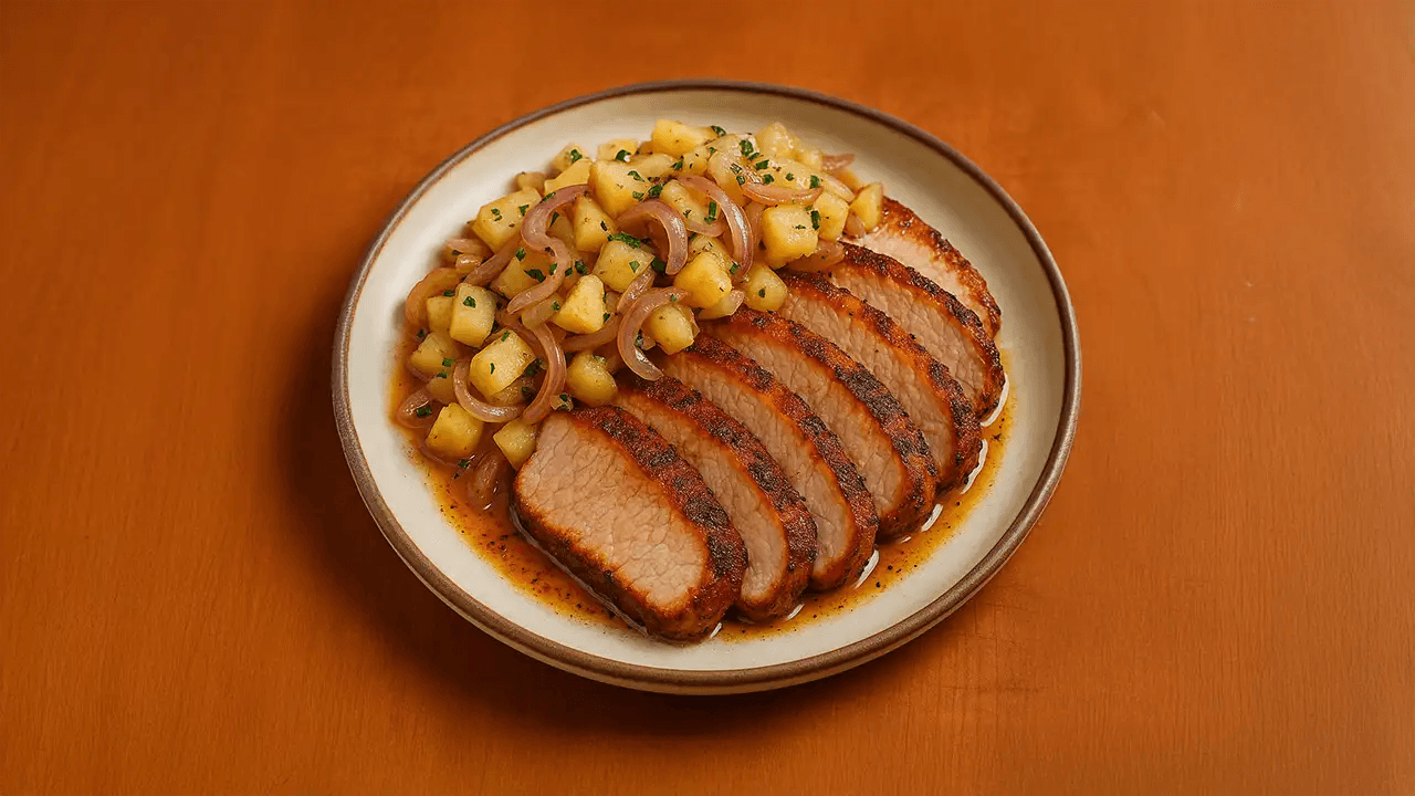Smoky Harvest Pork Loin with Apple-Shallot Melt